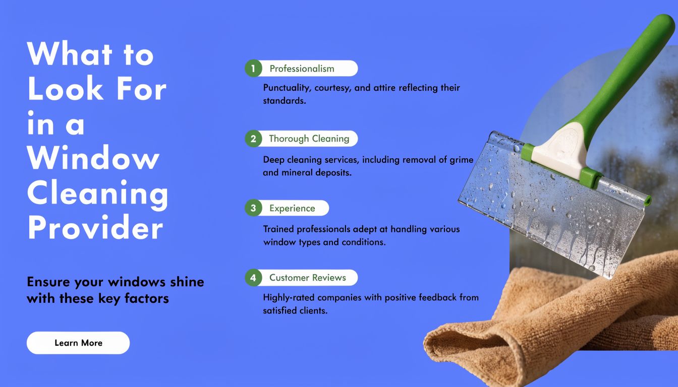 A list of four key factors to consider when choosing a professional window cleaning service provider.