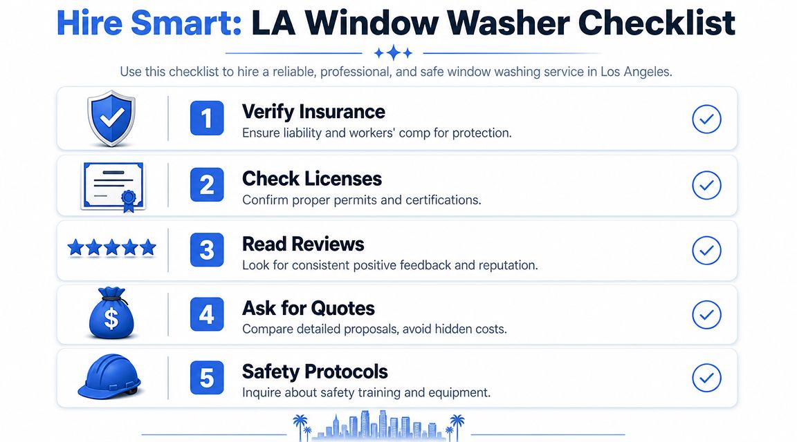 A five-step checklist for hiring a professional, safe, and reliable window washing service in Los Angeles.