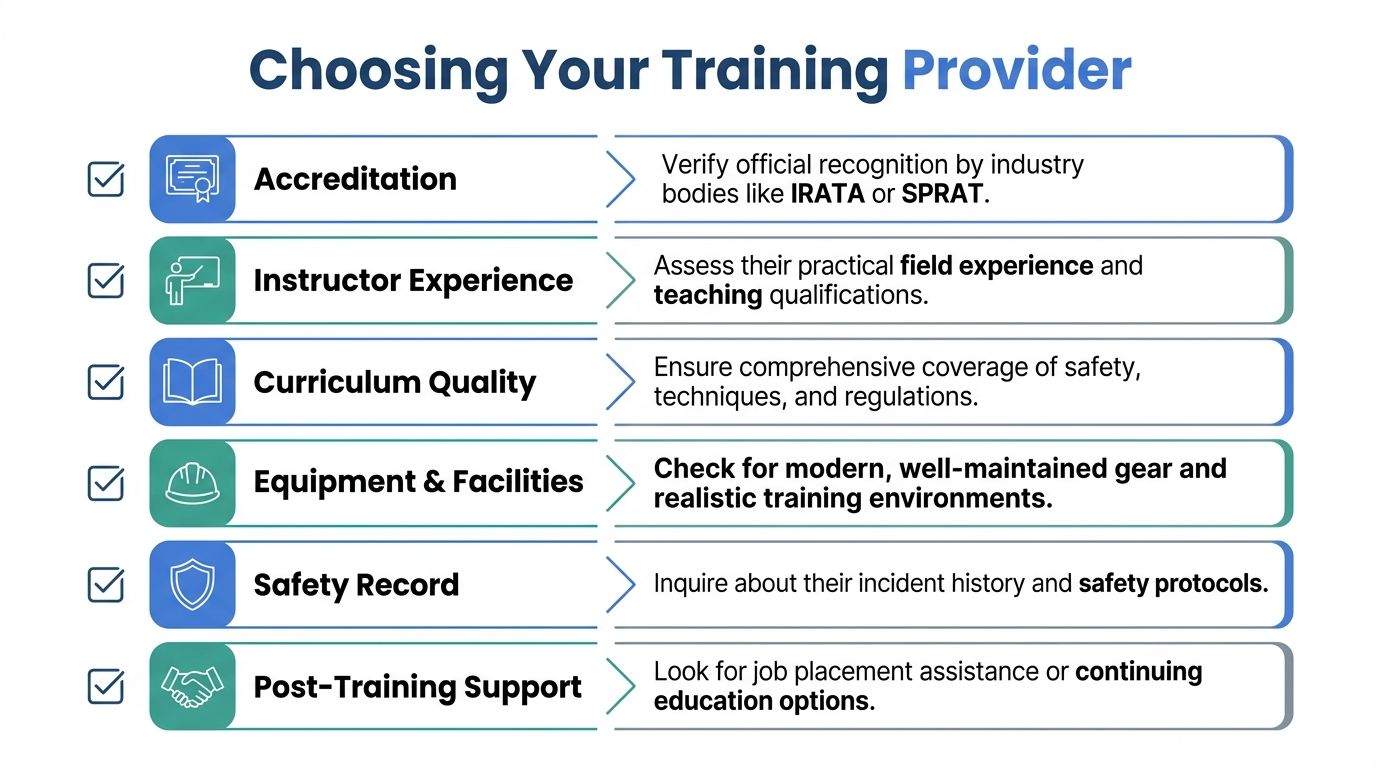 A checklist infographic outlining key factors for choosing a high-rise window cleaning training provider.