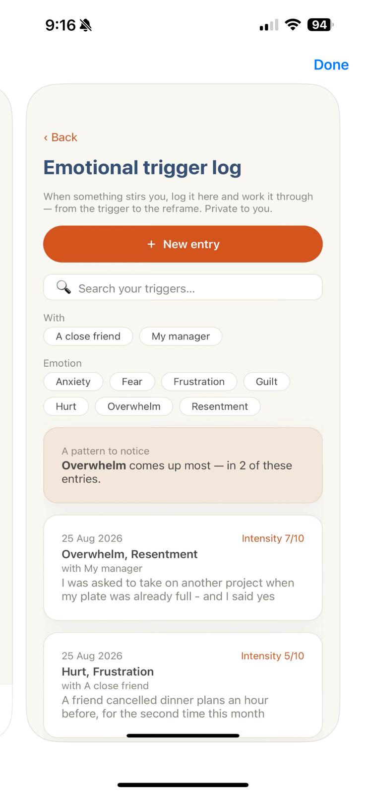 Good Girl to Goddess Emotional Trigger Log showing emotions, patterns, and example reflections.