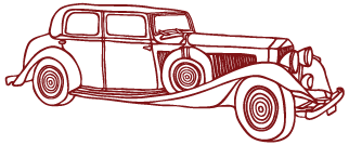 Illustrative line drawing of a retro car