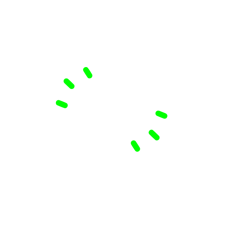 Icon featuring two segments of a broken chain, represented by small green lines on opposite sides within a circular design. The icon is enclosed by thick white and black concentric rings, symbolizing a break in connection or disruption.
