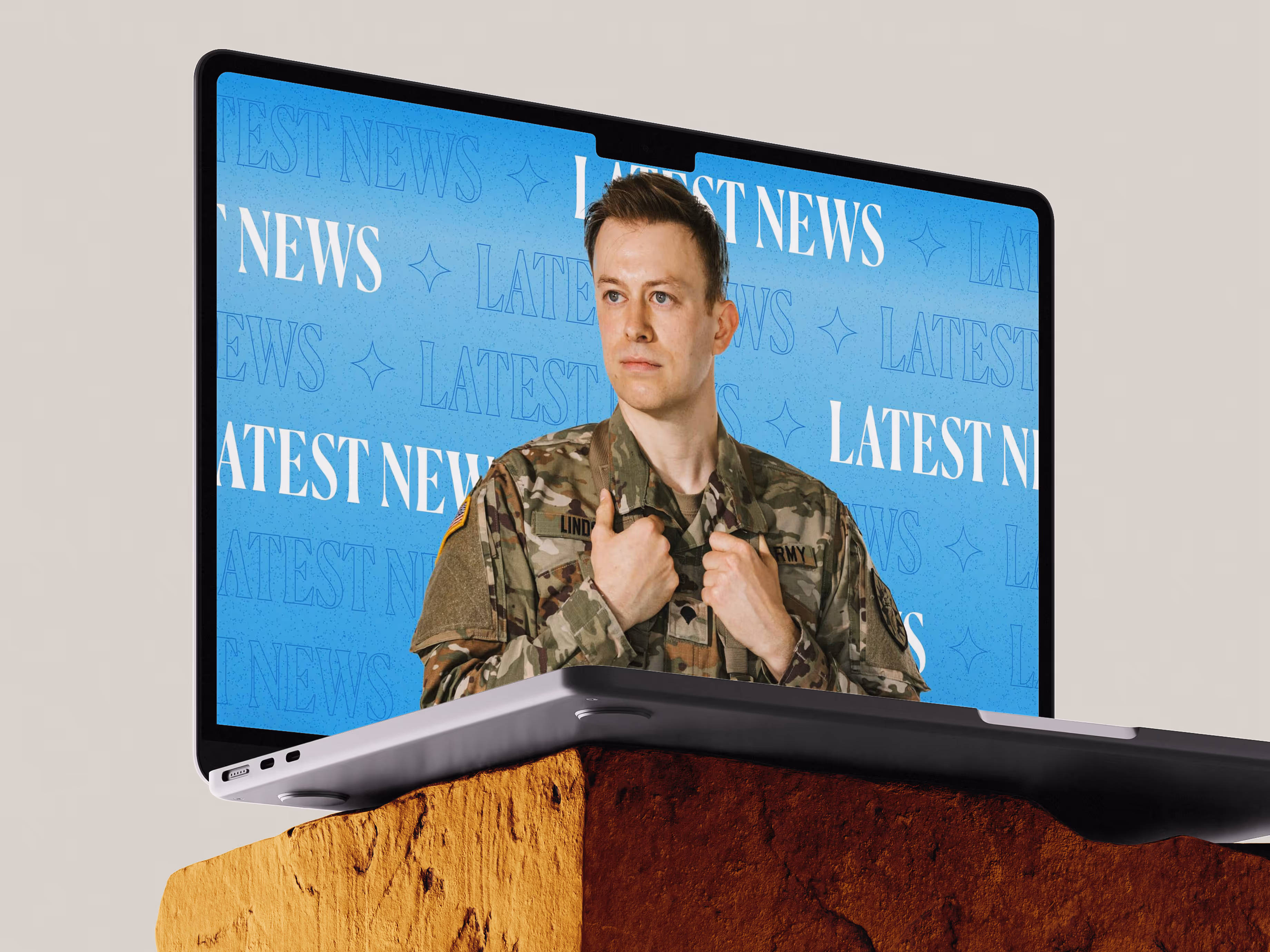 Helius Medical promotional graphic featuring a U.S. Army veteran emerging from a laptop screen against a blue “Latest News” background. The visual highlights patient recovery success stories and neurorehabilitation updates using PoNS™ therapy, emphasizing Helius Medical’s commitment to veterans and digital health innovation.