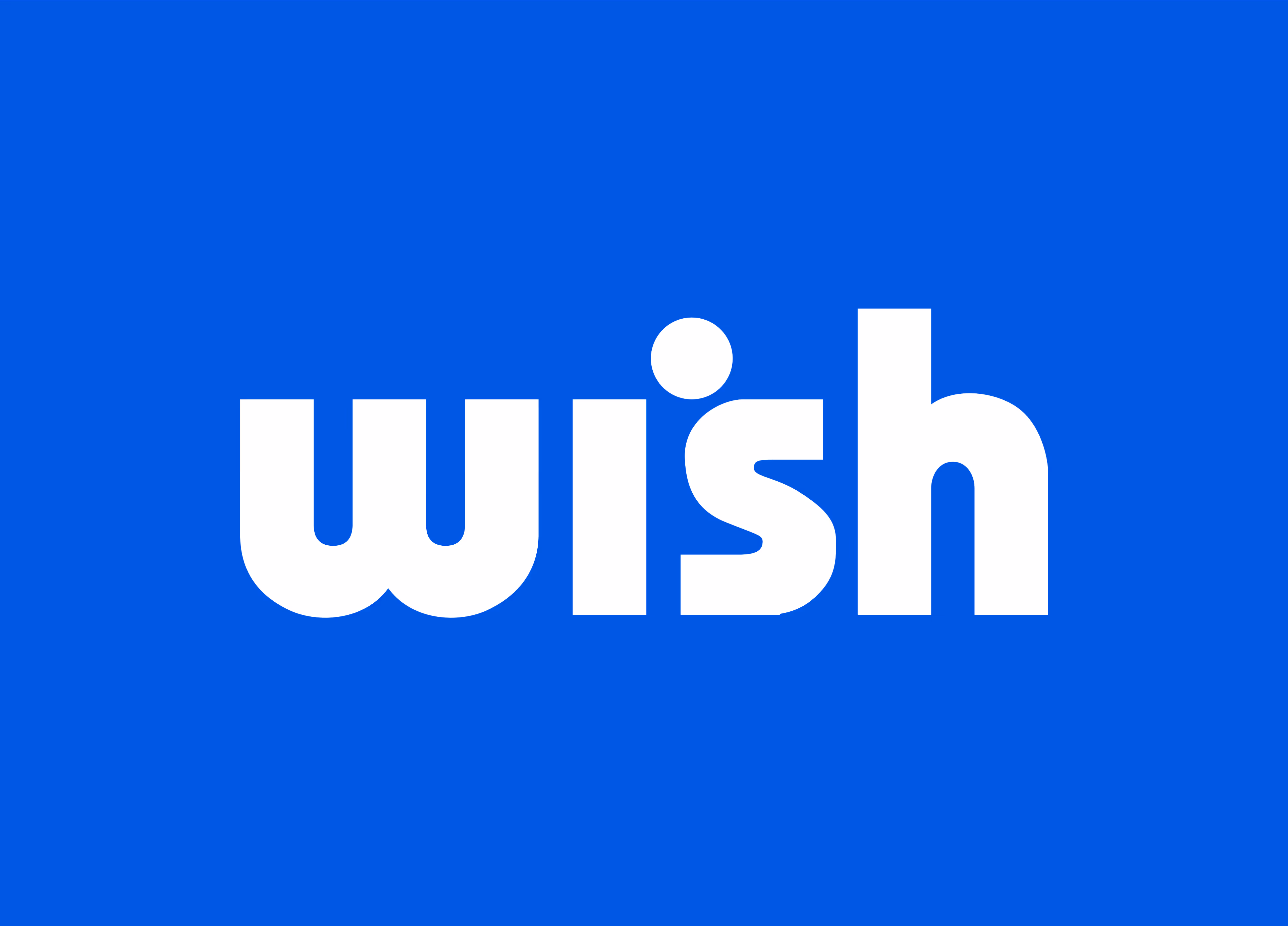 Wish ATL brand logo in bold white lowercase typography set against a solid electric blue background. Modern, minimal wordmark represents Wish’s sneaker, streetwear, and lifestyle e-commerce identity with a focus on digital-first shopping and global accessibility.