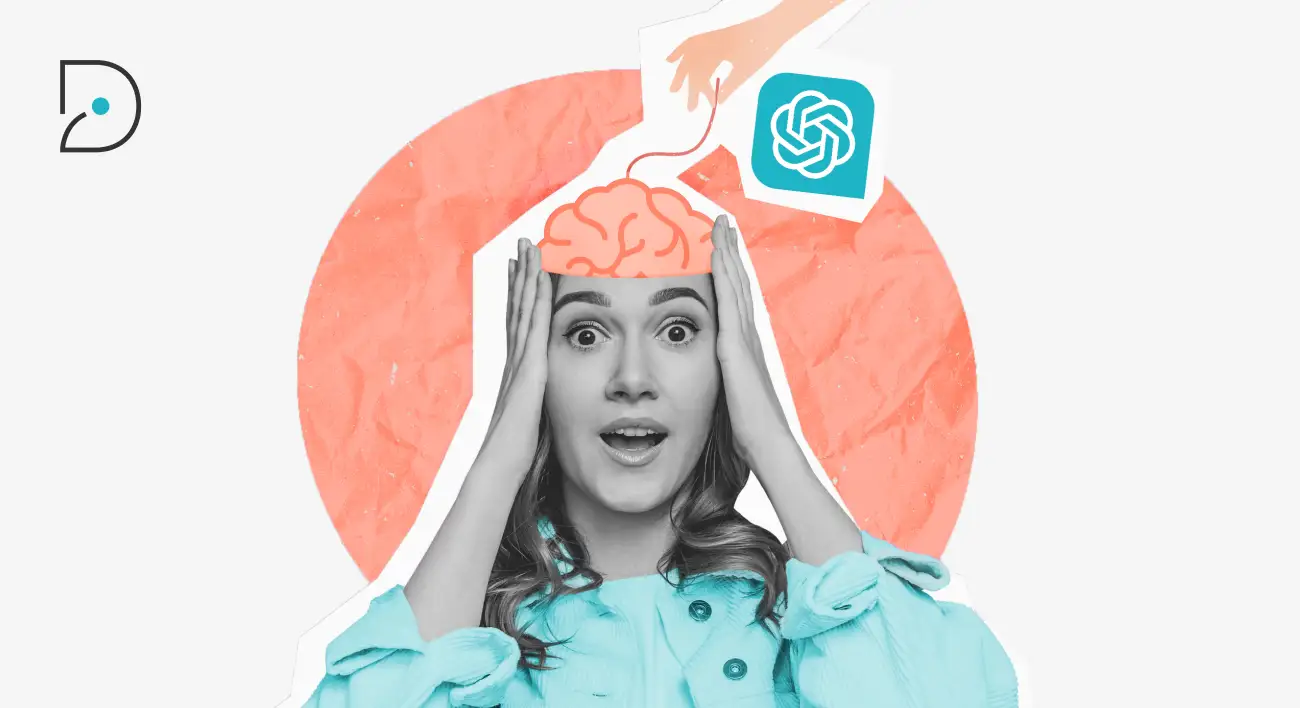 Visuel d'une femme se tenant la tête, le cerveau lié à Chat GPT