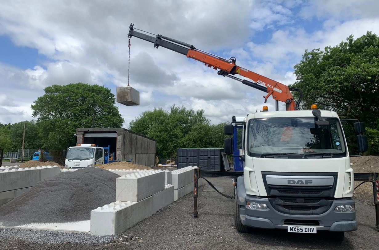 Lorry delivering interlocking concrete blocks in the Swansea area