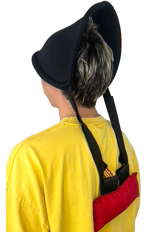 Man wearing a Halo Cranial Hood Harness