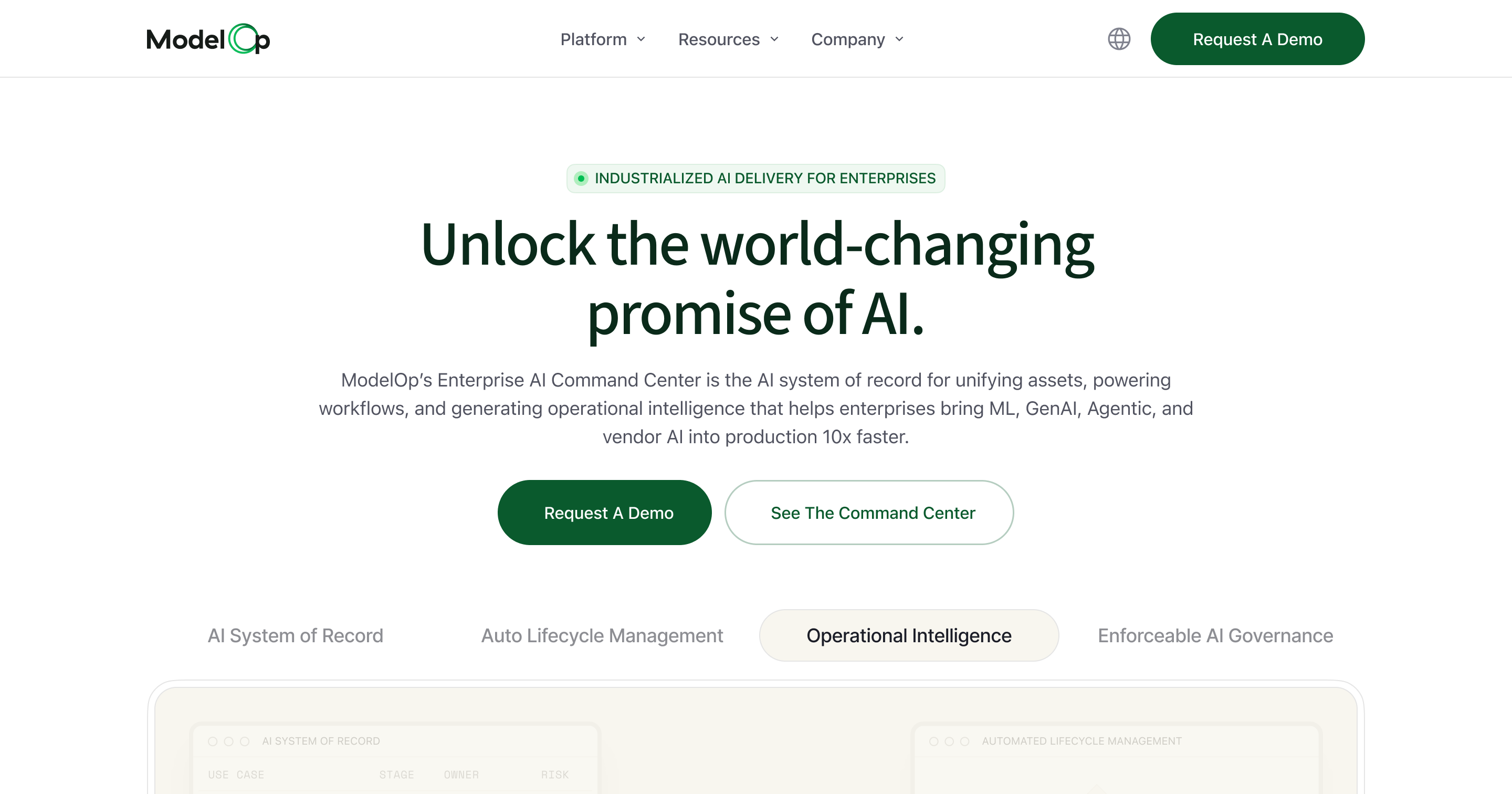 ModelOp Center website preview