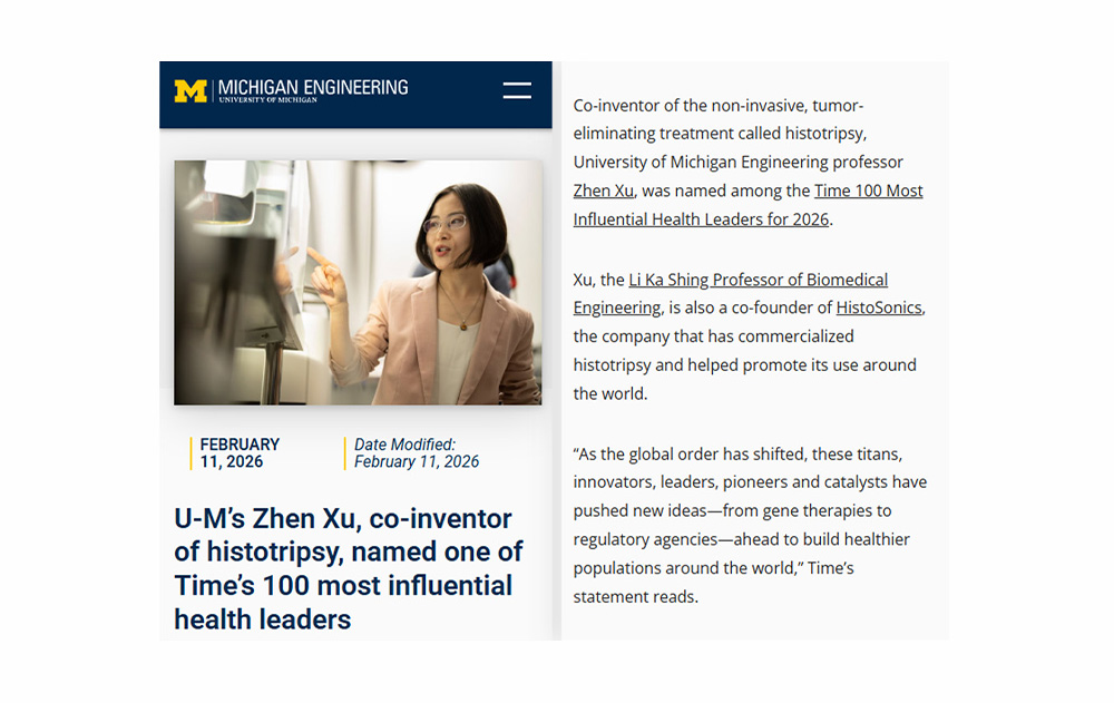 AMU-M's Zhen Xu, co-inventor of histotripsy, named one of Time's 100 most influential health leaders