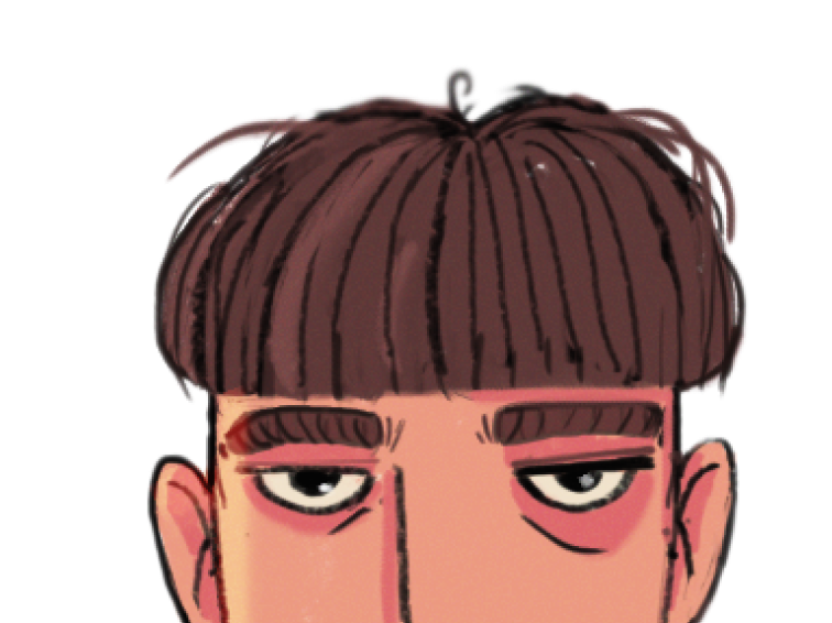 An illustration of a man, only half of the face is visible.