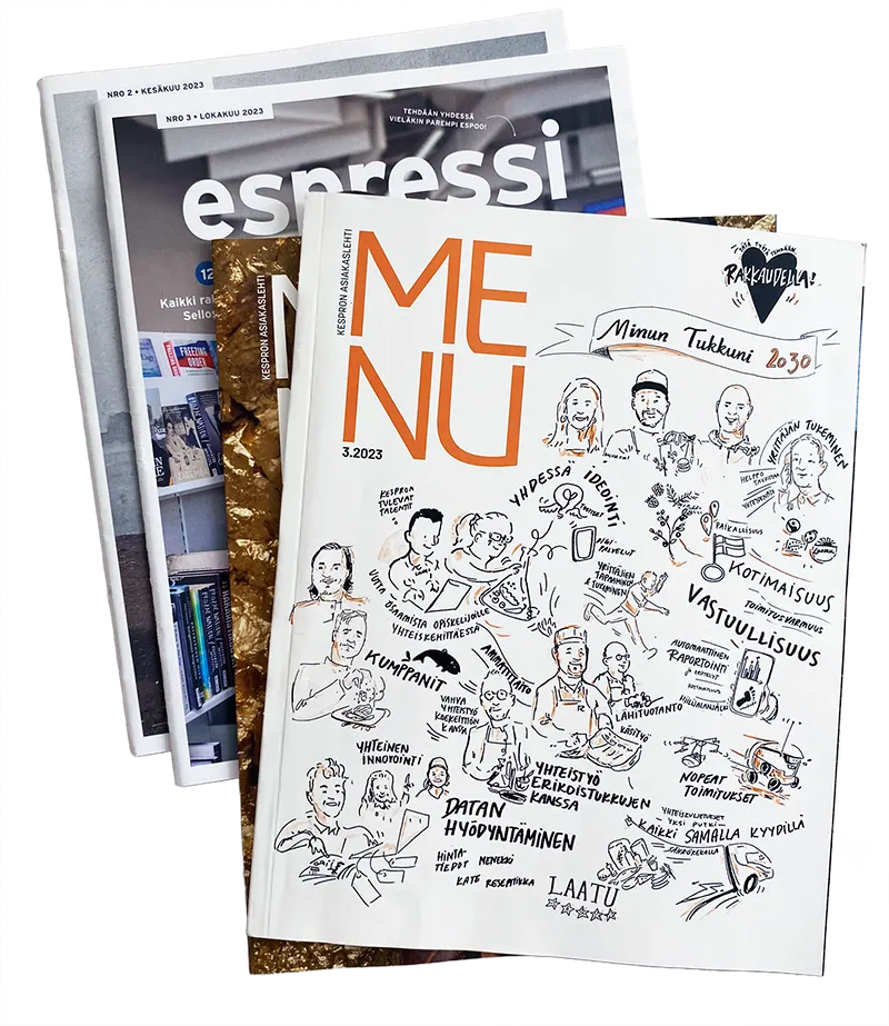 Asiantuntija-artikeleita on Menu ja Espressi -lehdissä