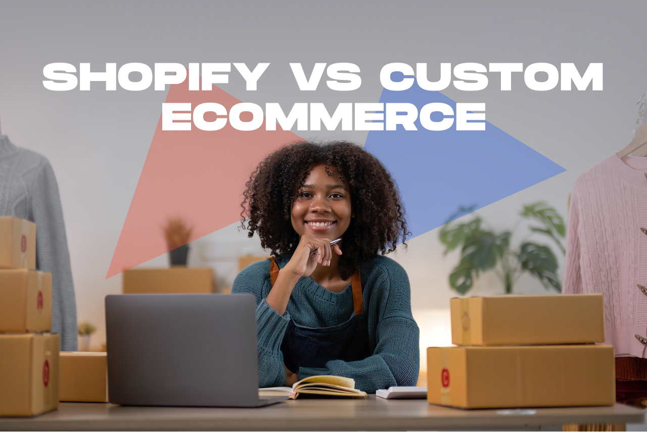 Smiling ecommerce business owner sitting at desk with laptop and shipping boxes, preparing online store orders.
