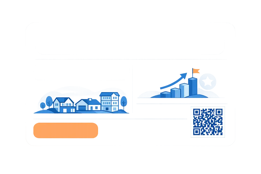Personalized card elements for real estate showing variable details like neighborhood, milestone, and clear CTA