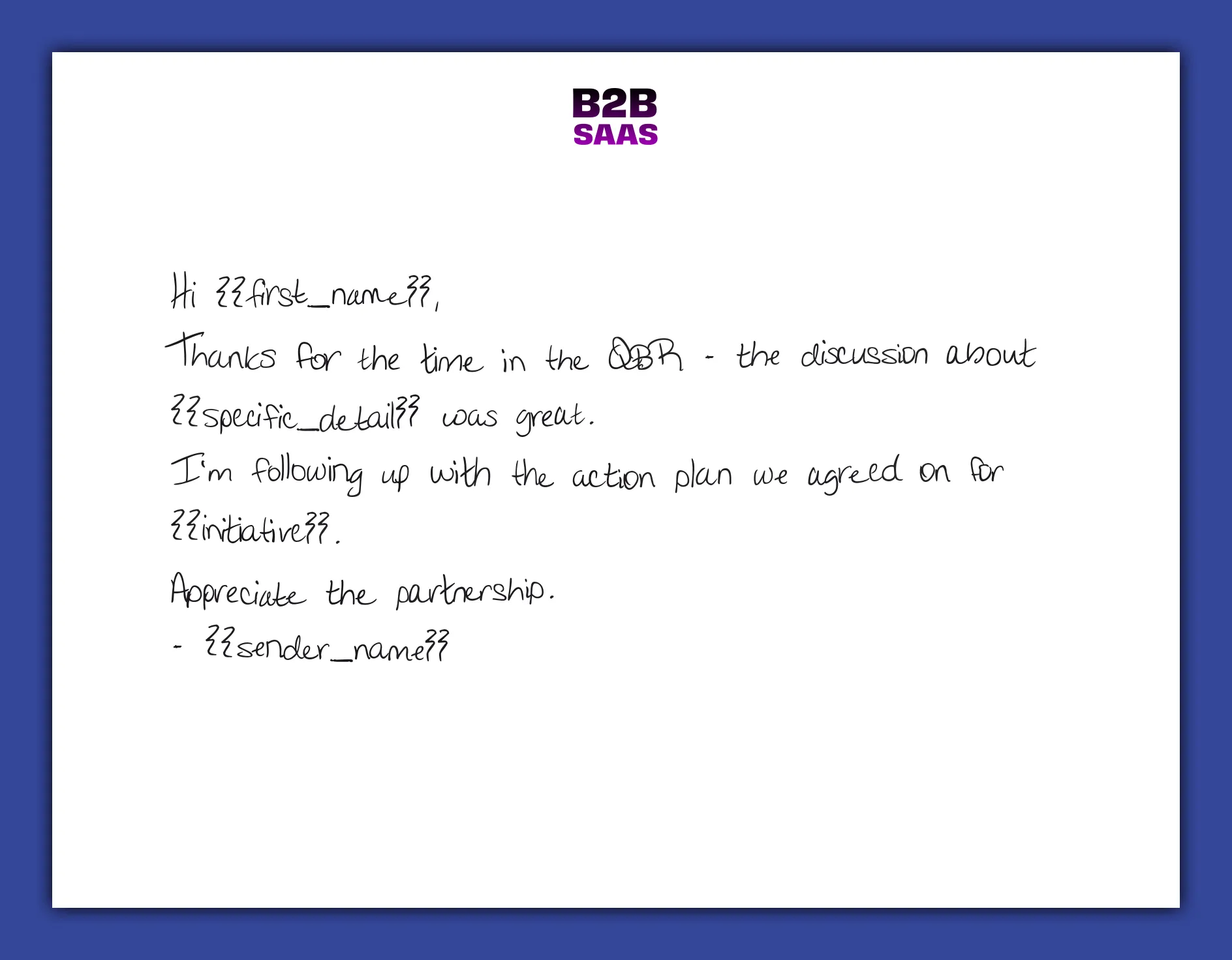 QBR follow-up handwritten thank you note example