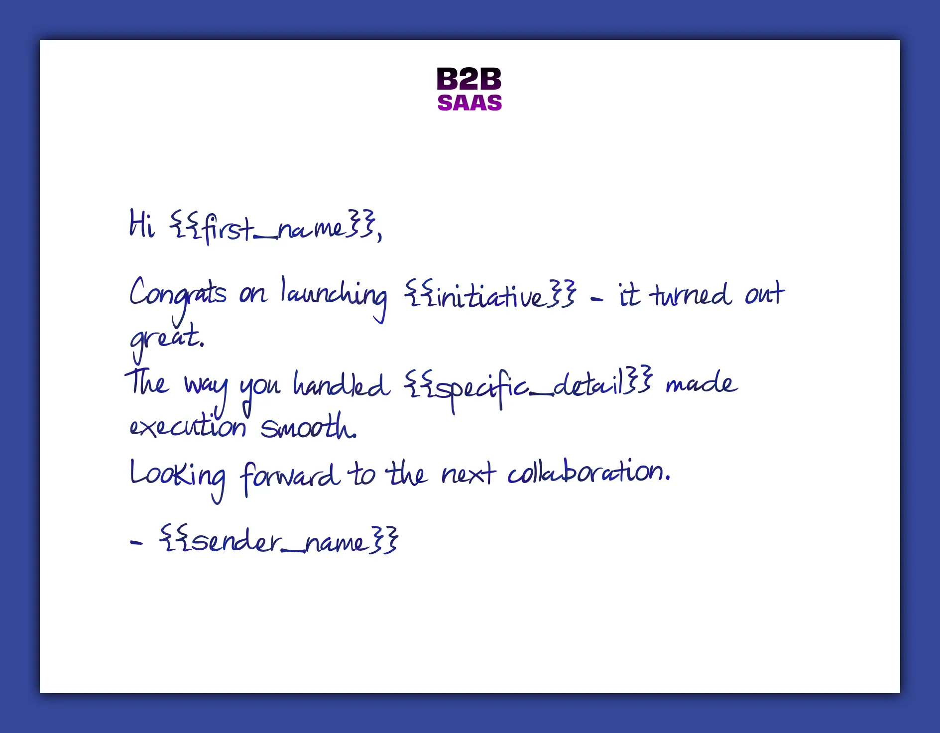 Partner co-marketing congratulations handwritten note example