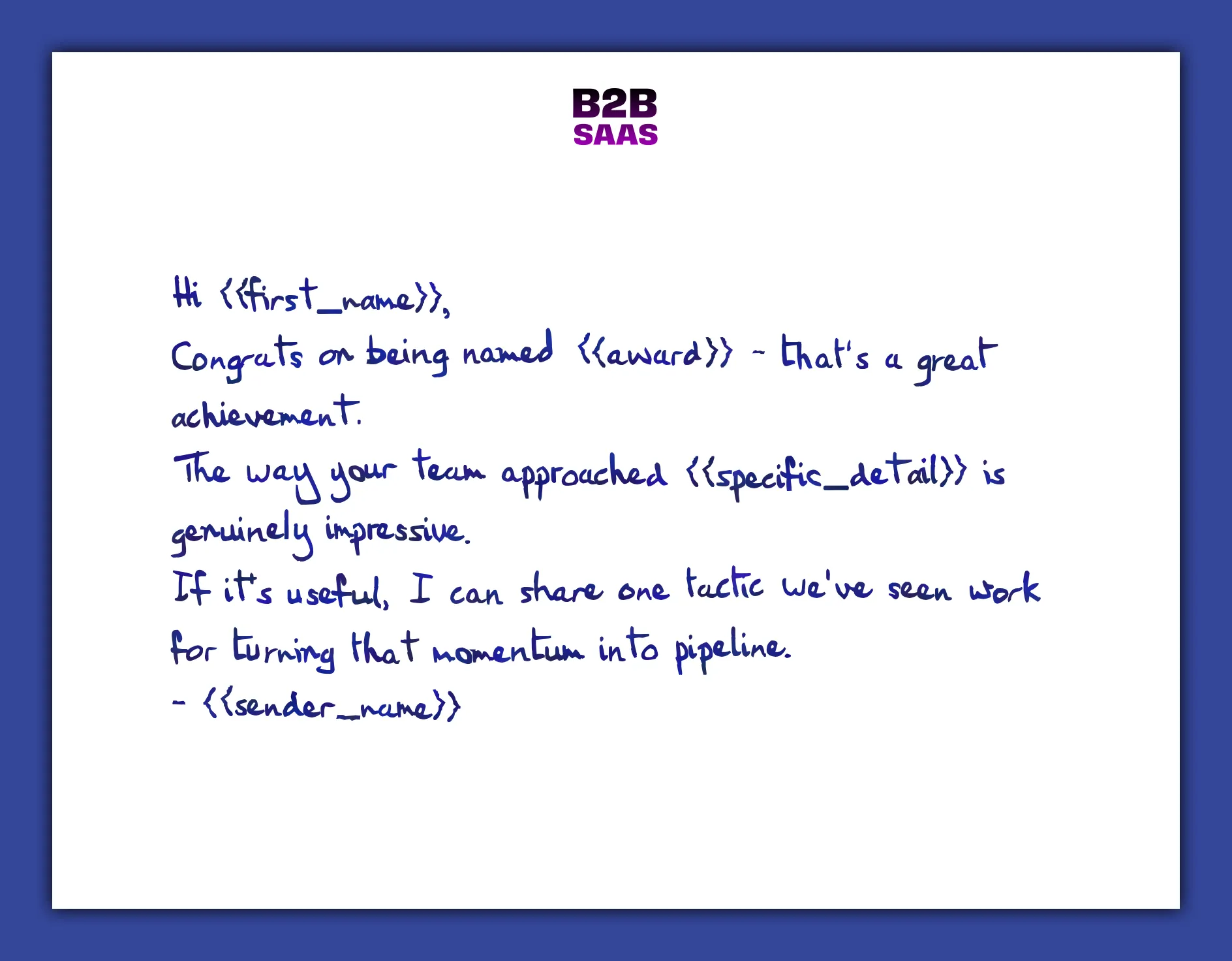 Award congratulations handwritten note example