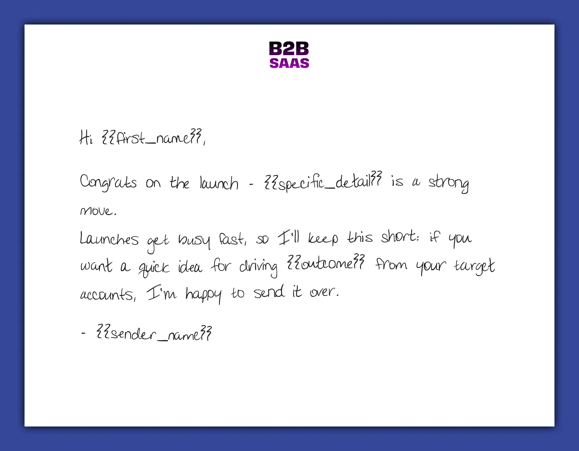 Product launch congratulations handwritten note example