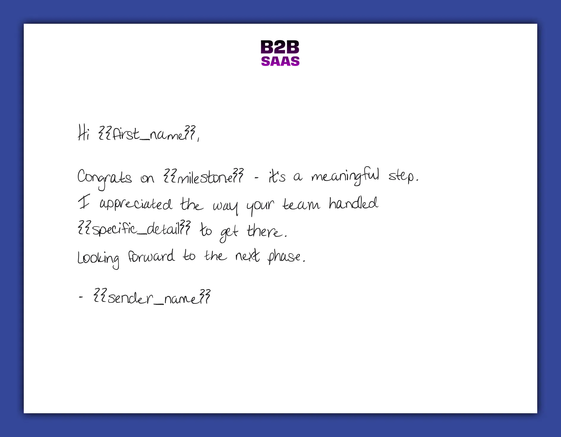 Customer milestone congratulations handwritten note example