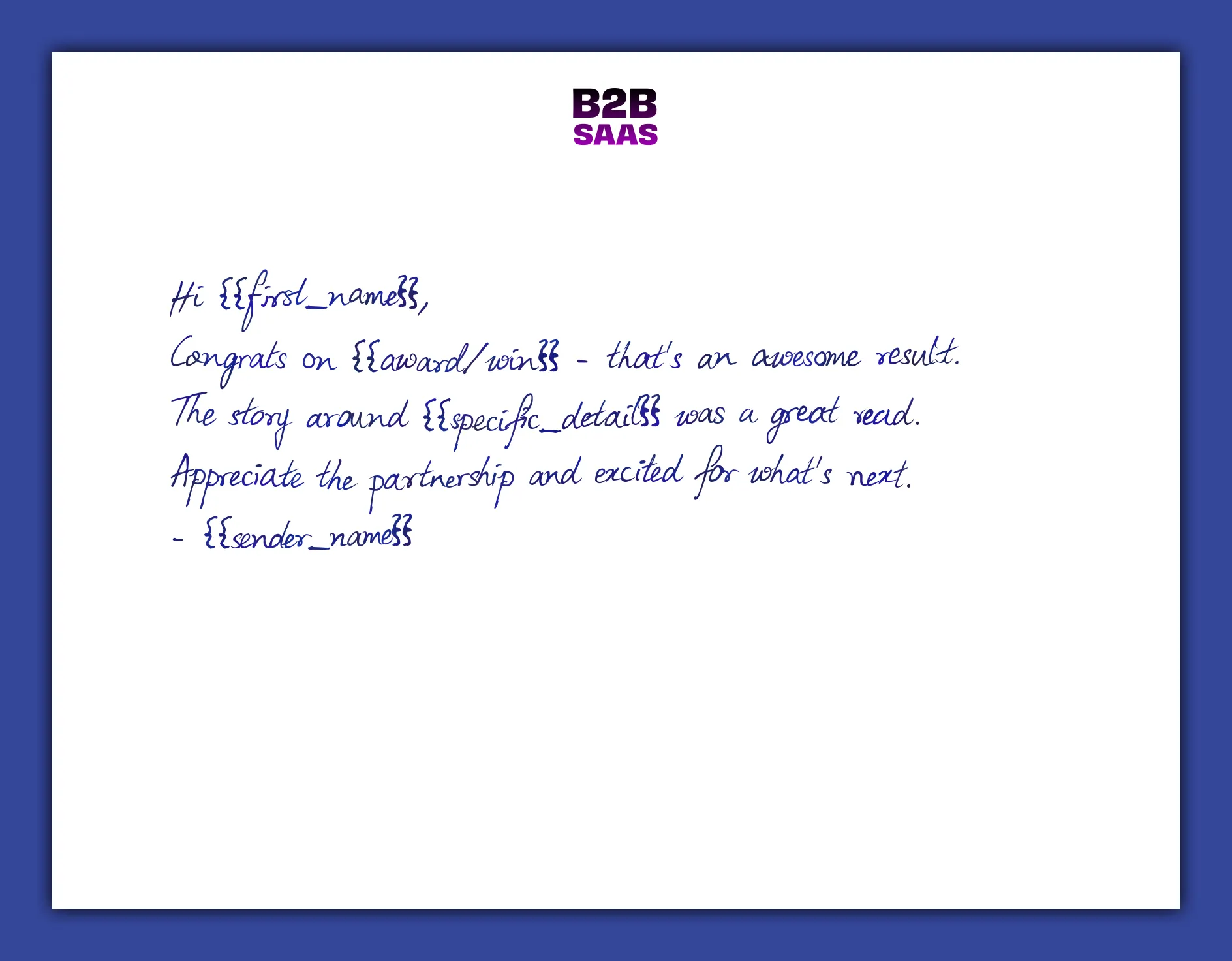 Customer award congratulations handwritten note example