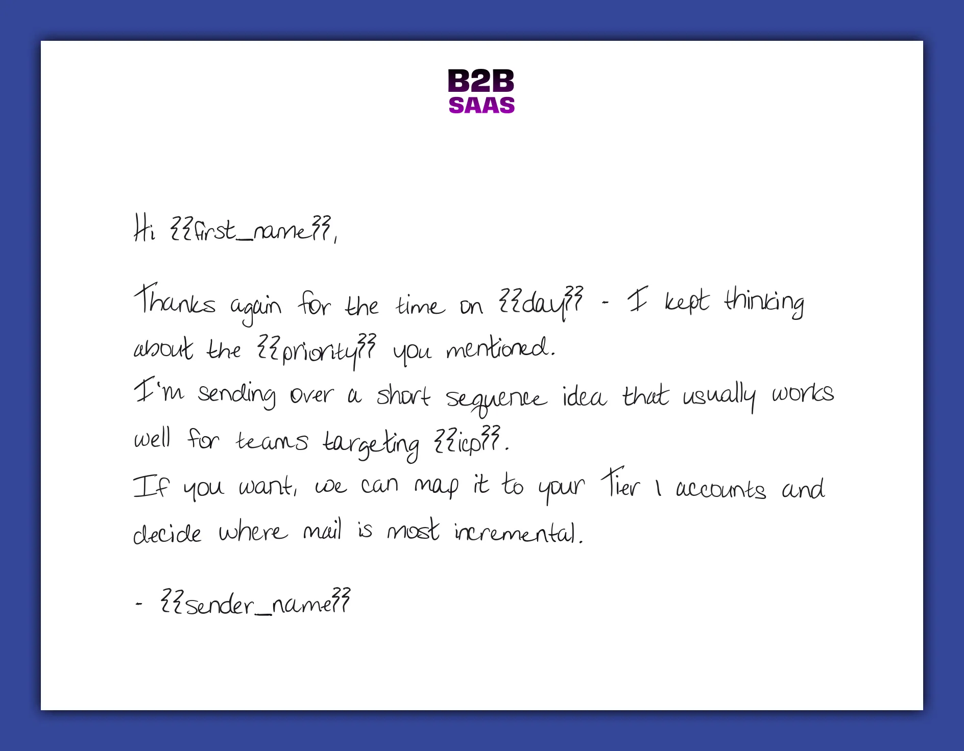 Post-demo follow-up handwritten note example