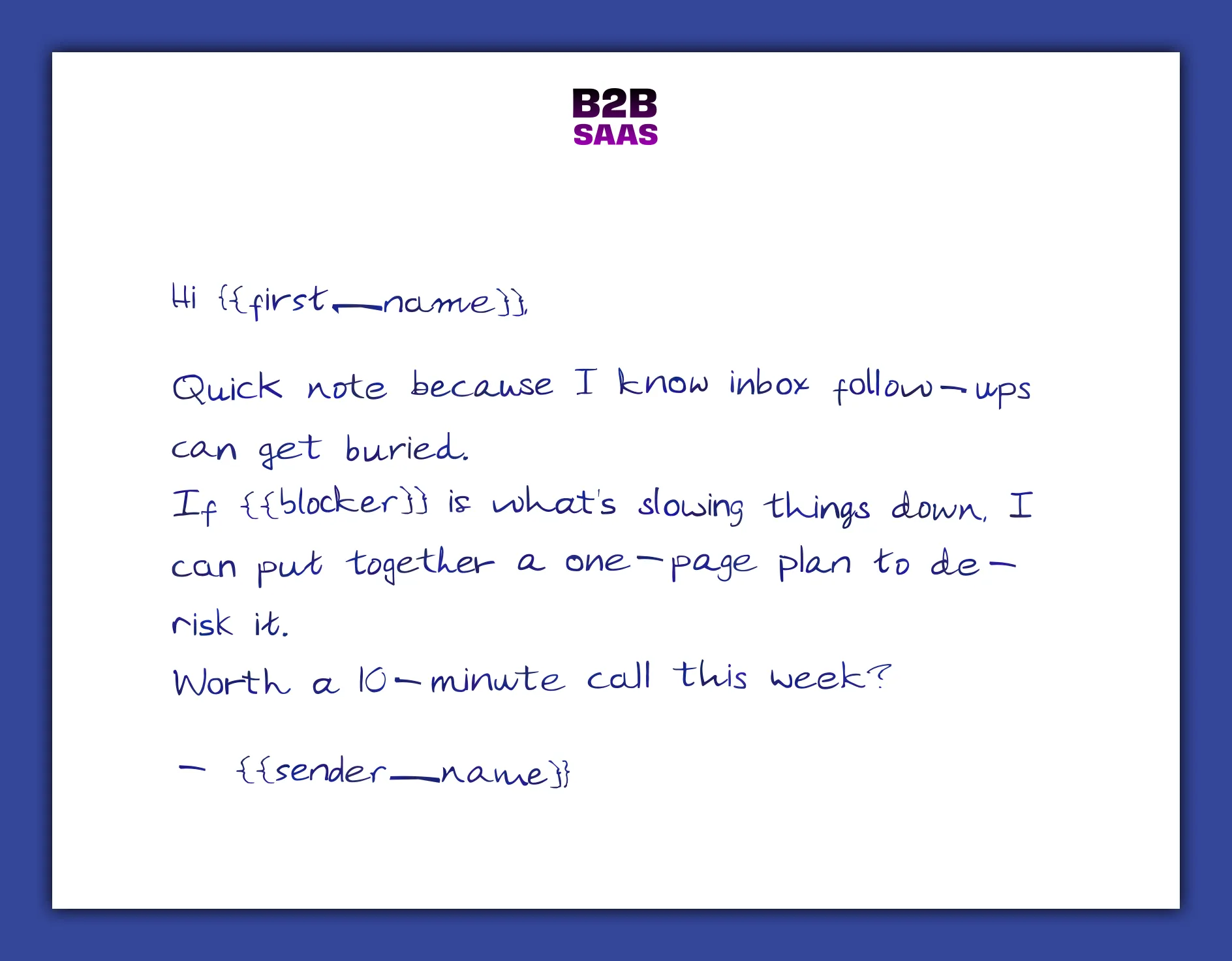 Stalled opportunity re-engagement handwritten note example