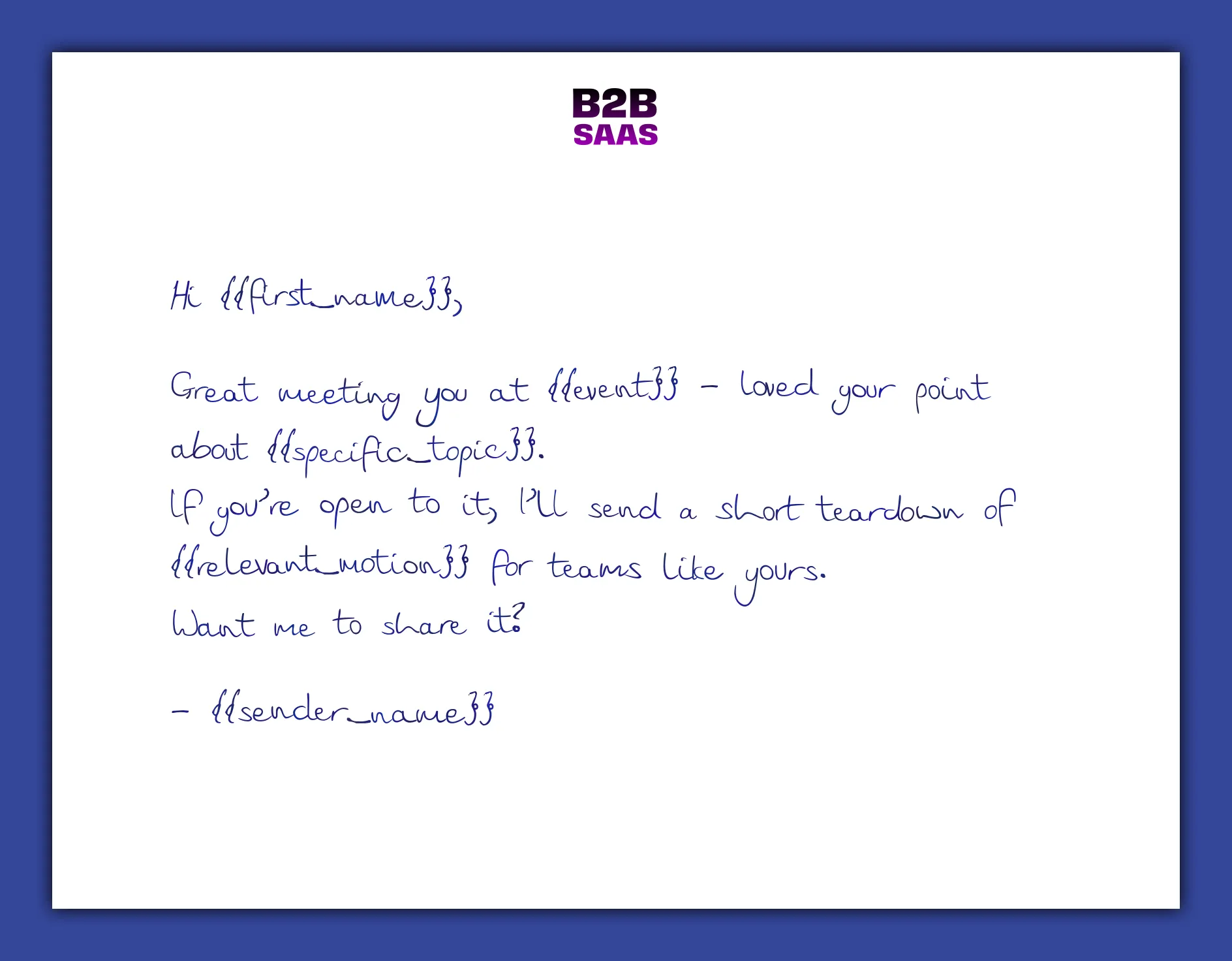 Event follow-up handwritten note example