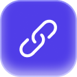 White chain link icon on a rounded blue square background.