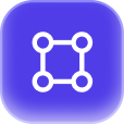 App icon with a rounded square containing a white outline of a smaller square connected by four circular nodes on a purple gradient background.