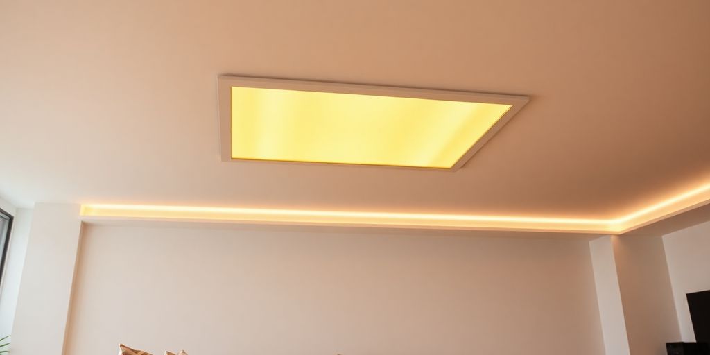 Infraroodpaneel aan plafond in modern interieur