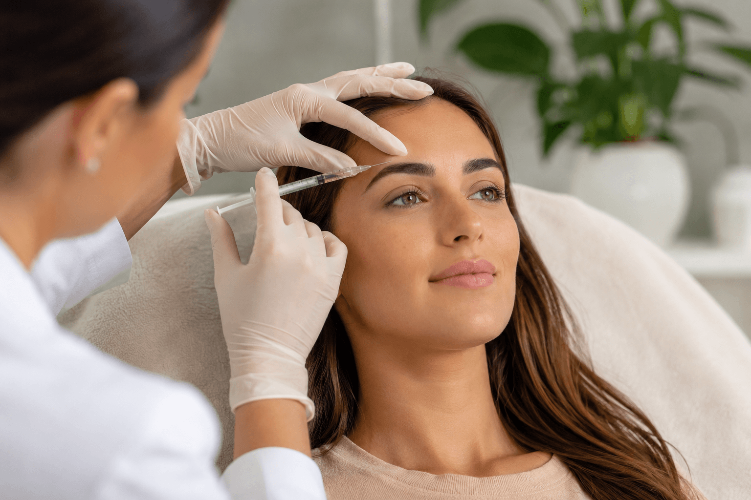 Young adult receiving botox in McMurray, Pennsylvania to help prevent early forehead wrinkles