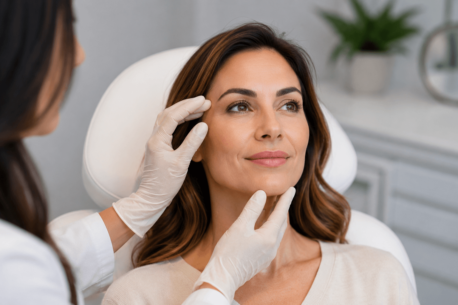 Woman smiling naturally after dermal filler consultation in McMurray, Pennsylvania, showing refreshed facial volume and subtle, youthful results.