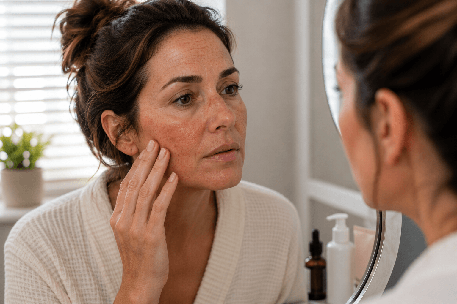 Esthetician performing laser skin treatment on a patient's cheek at a McMurray, PA med spa