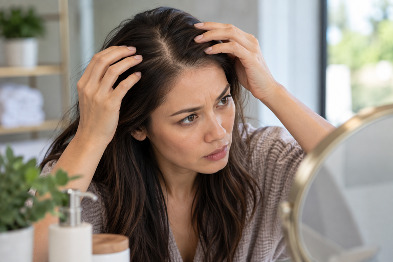 Esthetician performing a scalp treatment massage at a spa in McMurray, Pennsylvania