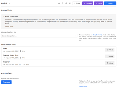 Optic X Webflow Template And UI Kit Custom Fonts