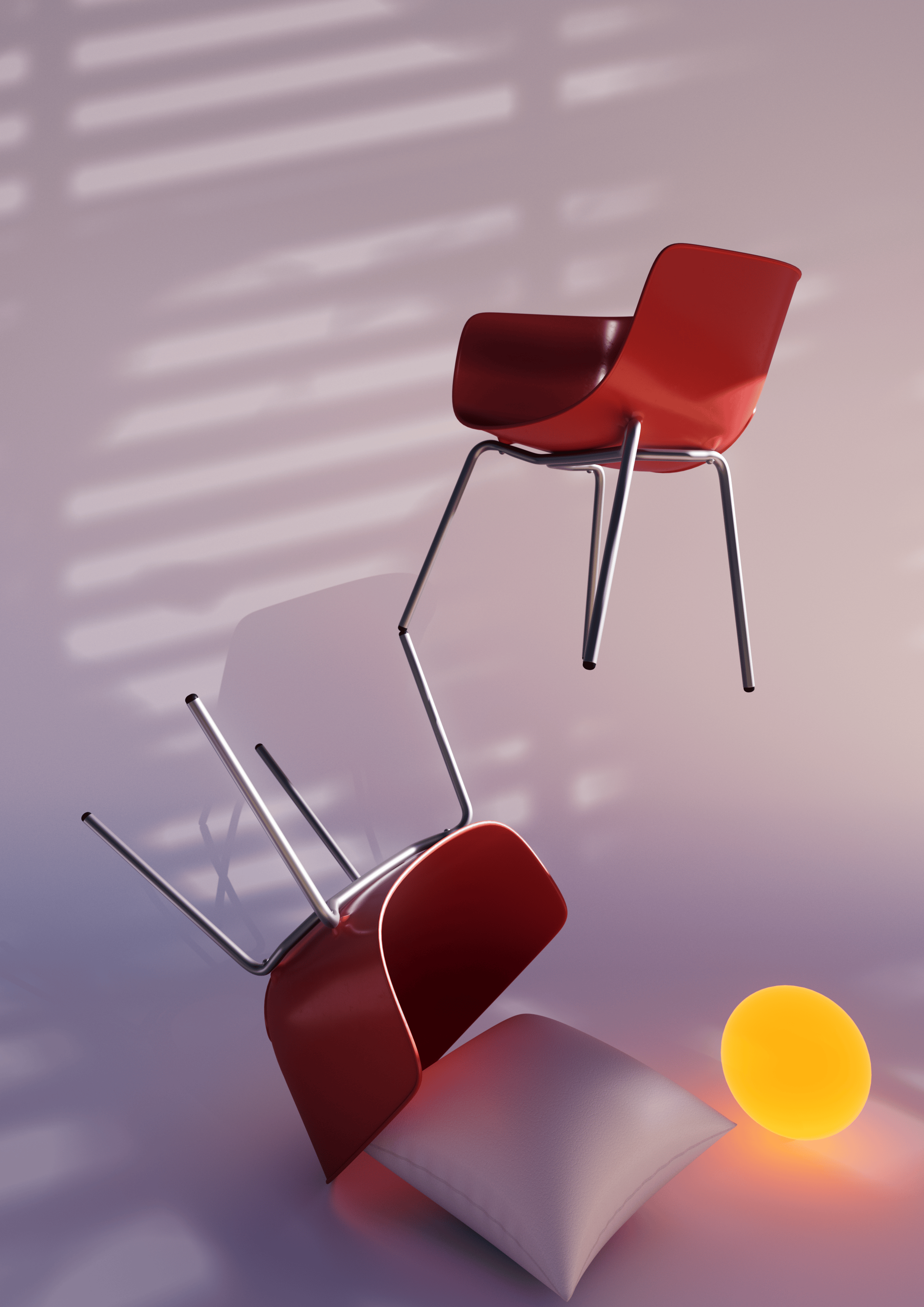 Composición abstracta de sillas en 3D