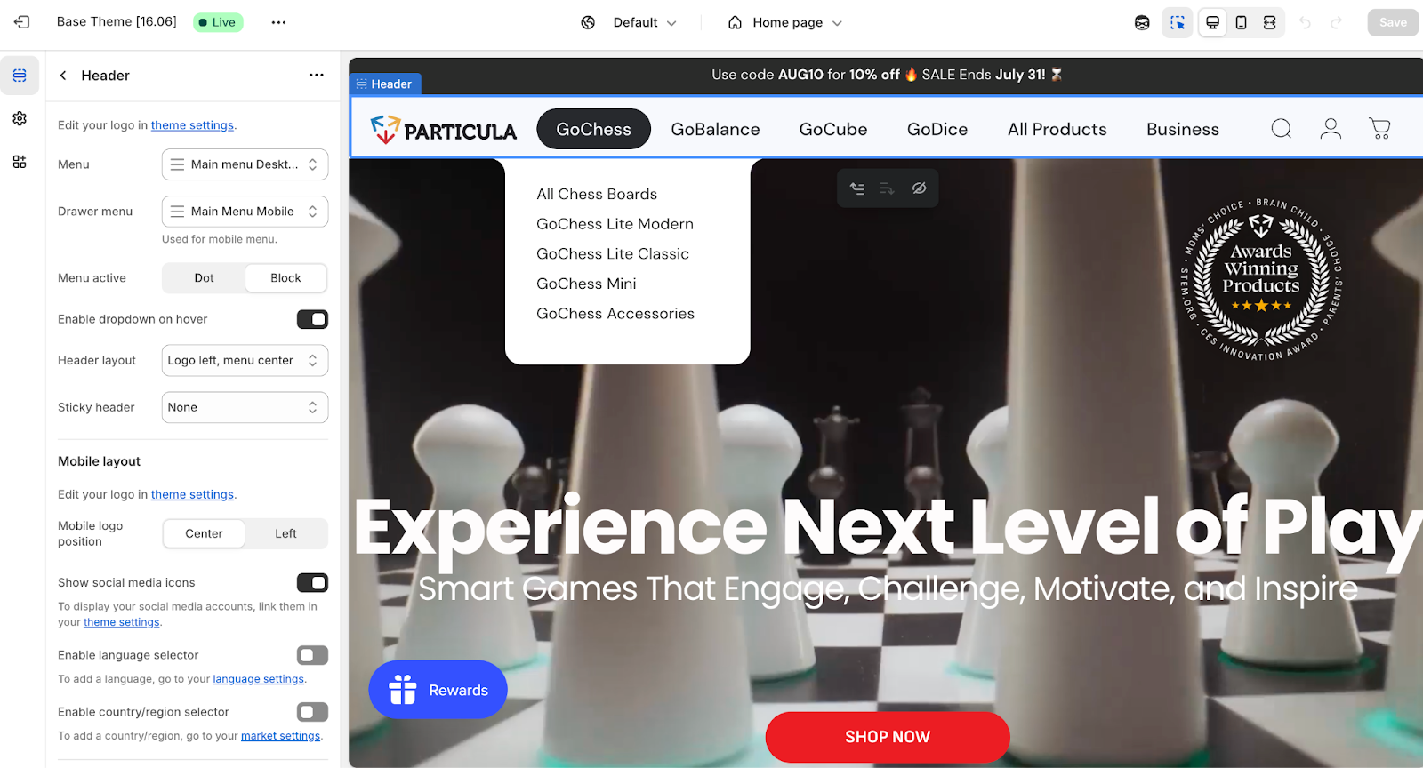 shopify navigation menu