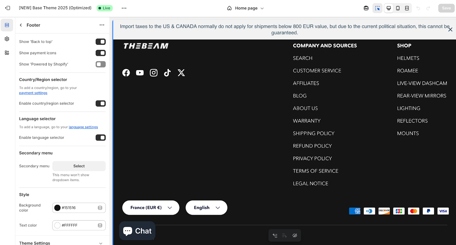 shopify footer