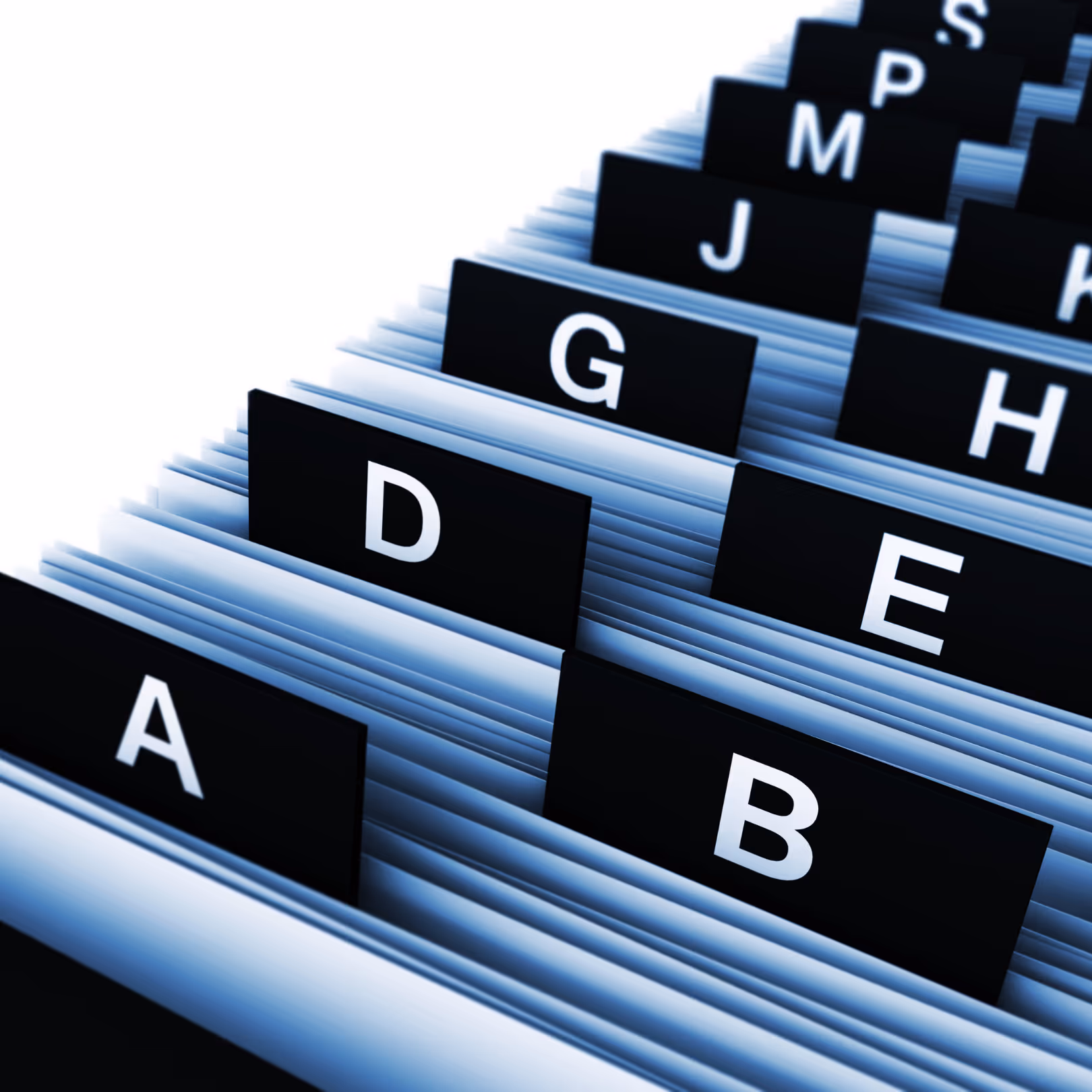 stock photo of files in an accordian folder organized by letter