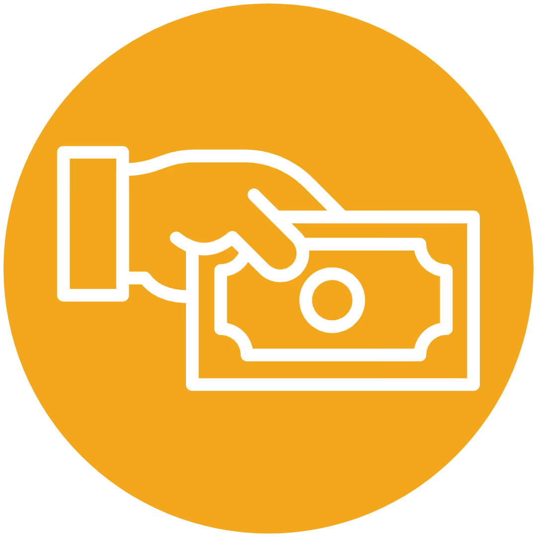 yellow icon of hand holding paper money