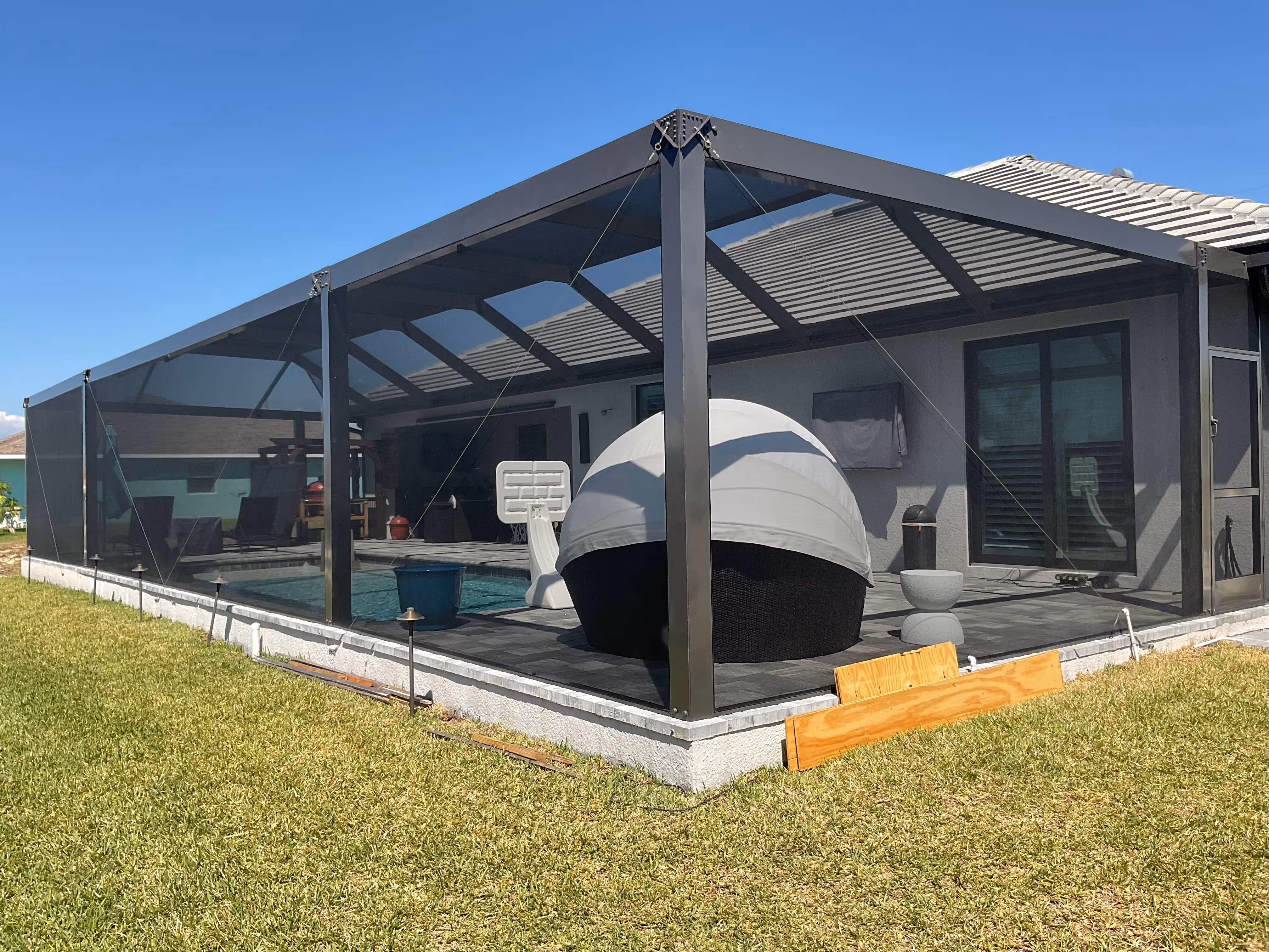 Pool cage enclosure large backyard South Florida — AB Aluminum & Screens