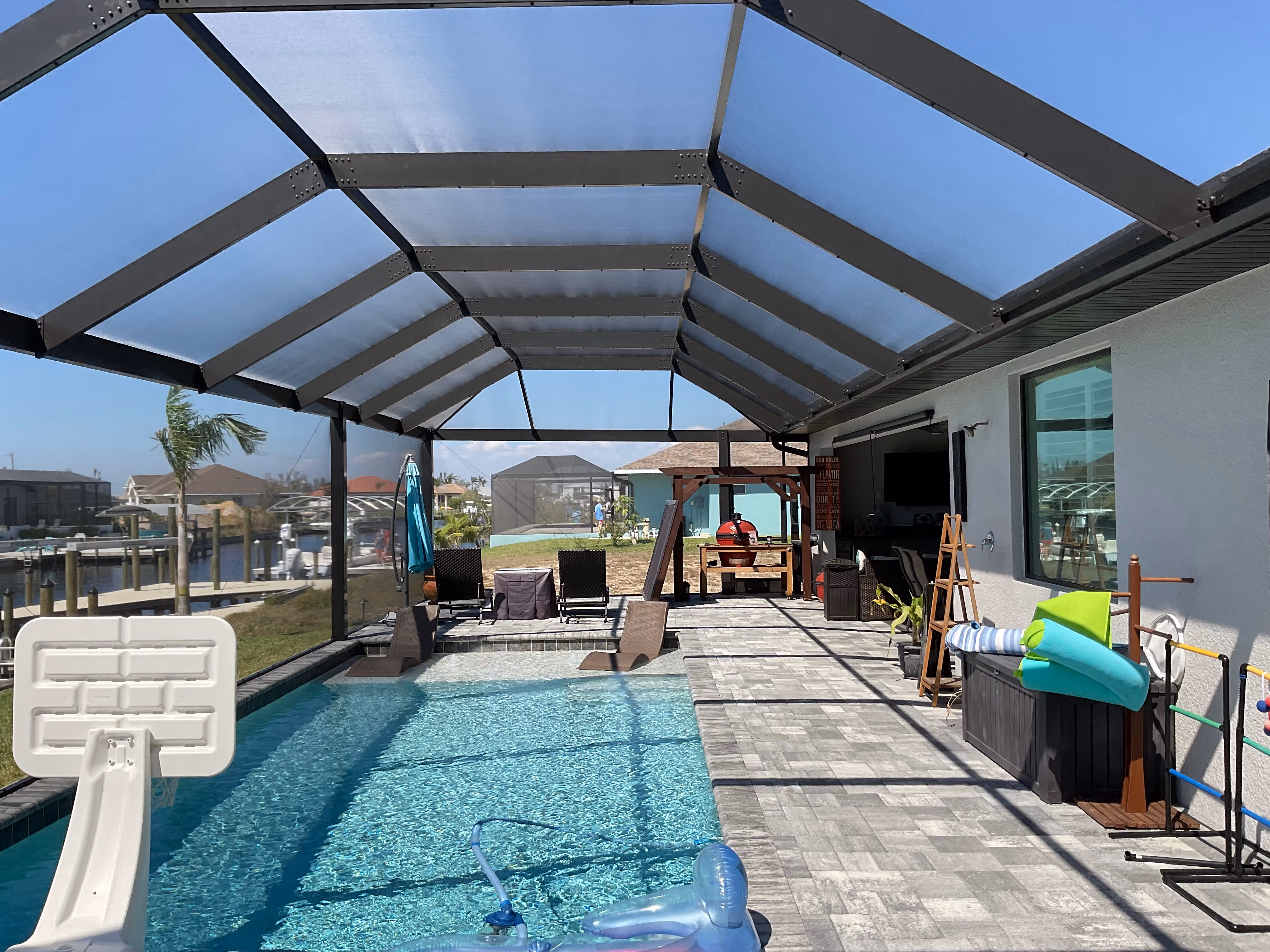 Pool screen enclosure aluminum frame installation — AB Aluminum & Screens South Florida