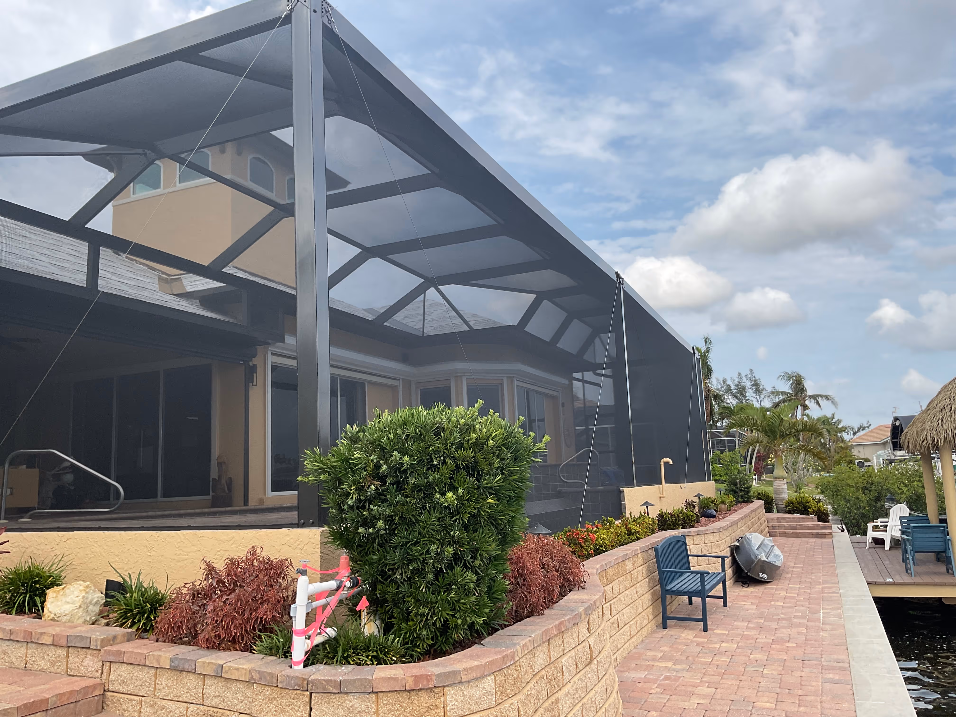 Pool enclosure aluminum mesh close-up South Florida — AB Aluminum & Screens