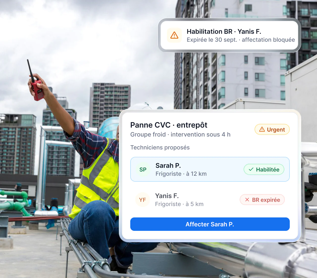 Interface Maglia : technicienne habilitée la plus proche affectée à une panne, profil à l’habilitation expirée écarté