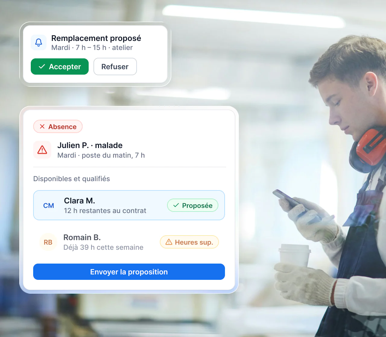 Interface Maglia : absence remplacée et collaborateur prévenu sur son téléphone