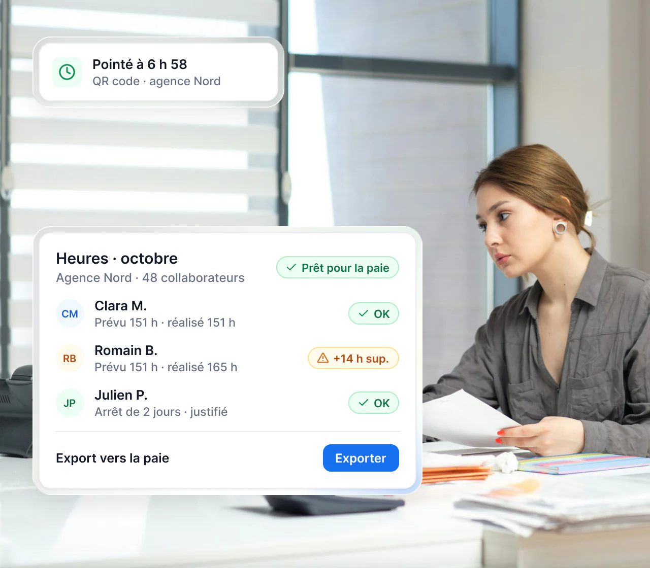 Interface Maglia : heures d’une agence validées par le manager et export paie prêt