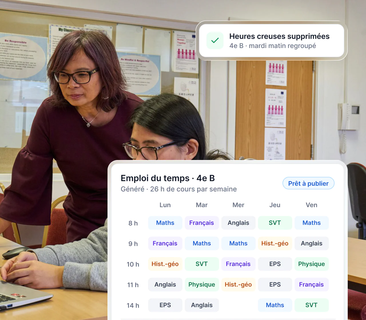 Interface Maglia : emploi du temps d’une classe généré sans heures creuses