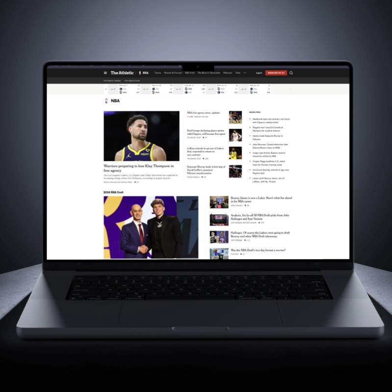 Support image of the athletic homepage