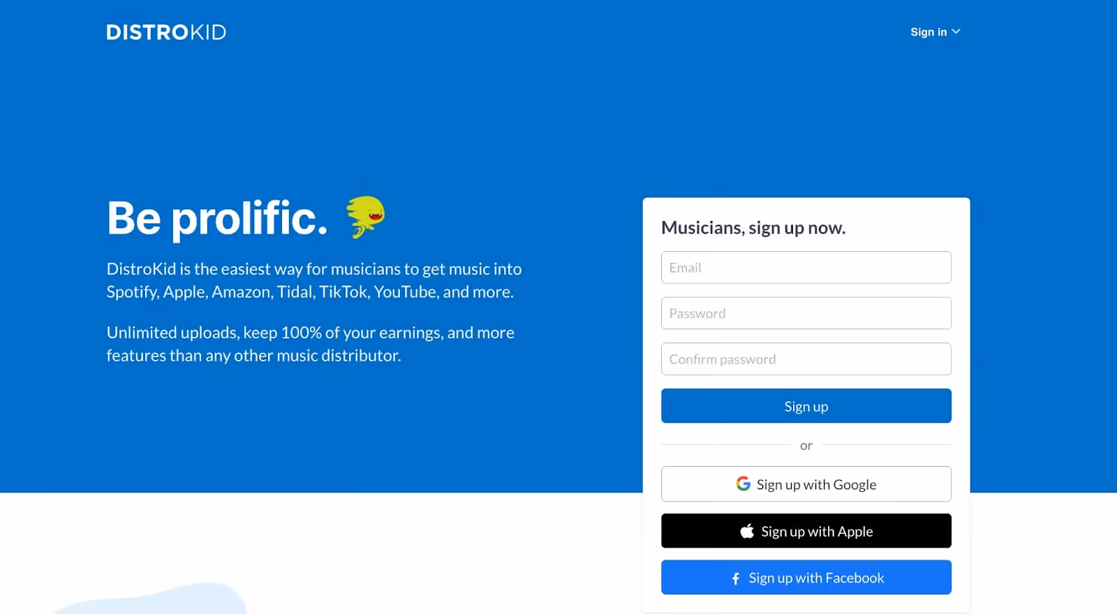 screenshot of DISTROKID