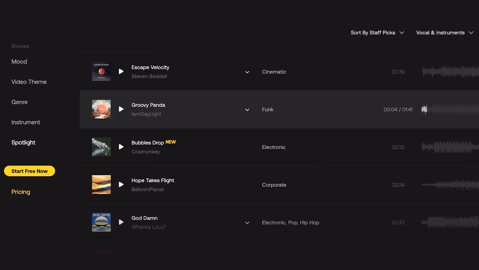 artlist roytalty free music