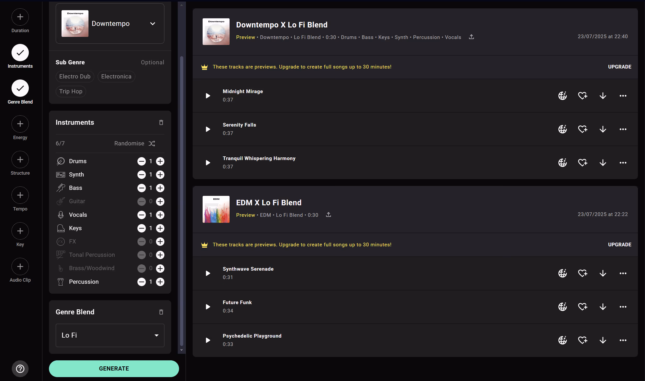 Loudly's generator, demonstrating the genre-blending feature.